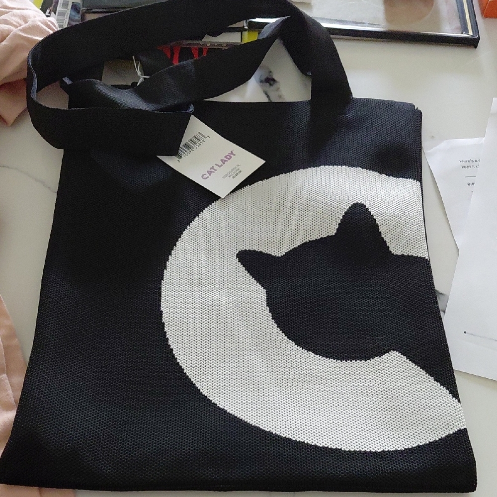 Black Cat Tote With Here Kitty Kitty
